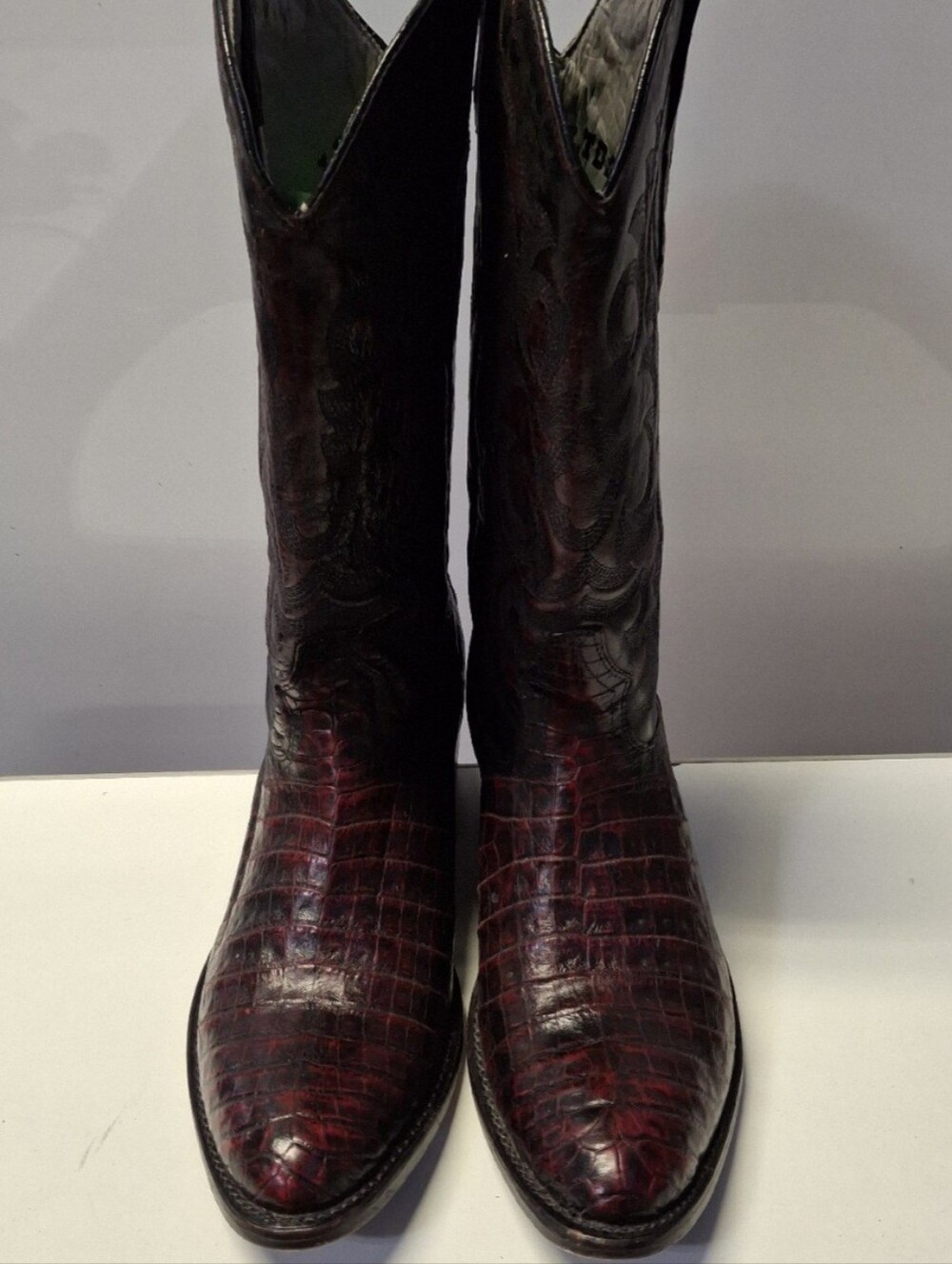 Los Altos Cherry Caiman Crocodile Belly Snip Toe Boots Size 10D